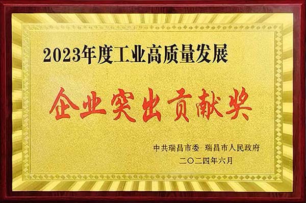 2024年6月24日，瑞昌市召開2023年度全市綜合考核總結(jié)暨通報(bào)表?yè)P(yáng)大會(huì)，江西亞?wèn)|獲頒“2023年度工業(yè)高質(zhì)量發(fā)展企業(yè)突出貢獻(xiàn)獎(jiǎng)”。